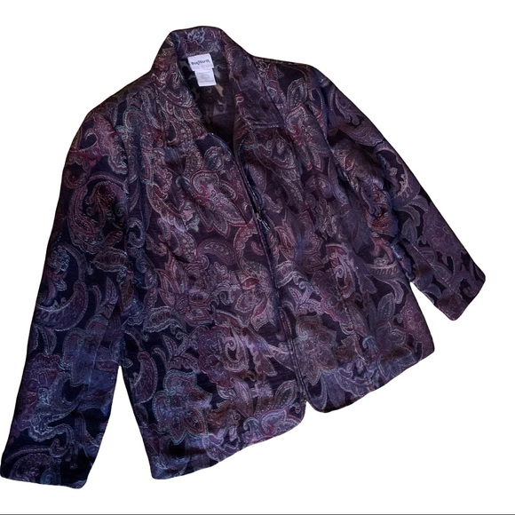 BonWorth Paisley Zip Jacket Women’s L Purple Burgundy Metallic Textured Blazer - Picture 3 of 15